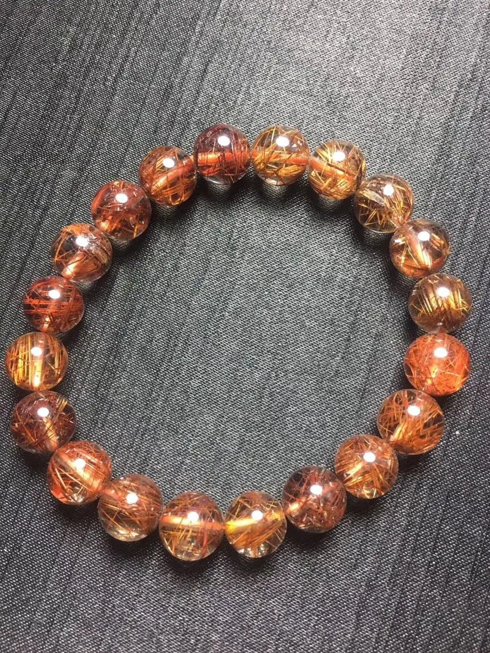 

FREE SHIPPING Natural Copper Titanium Rutilated Quart Beads Power Bracelet AAA 10mm