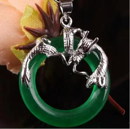

New Imitation Green Jades Stone Carved Dragon jadeite Pendant necklace
