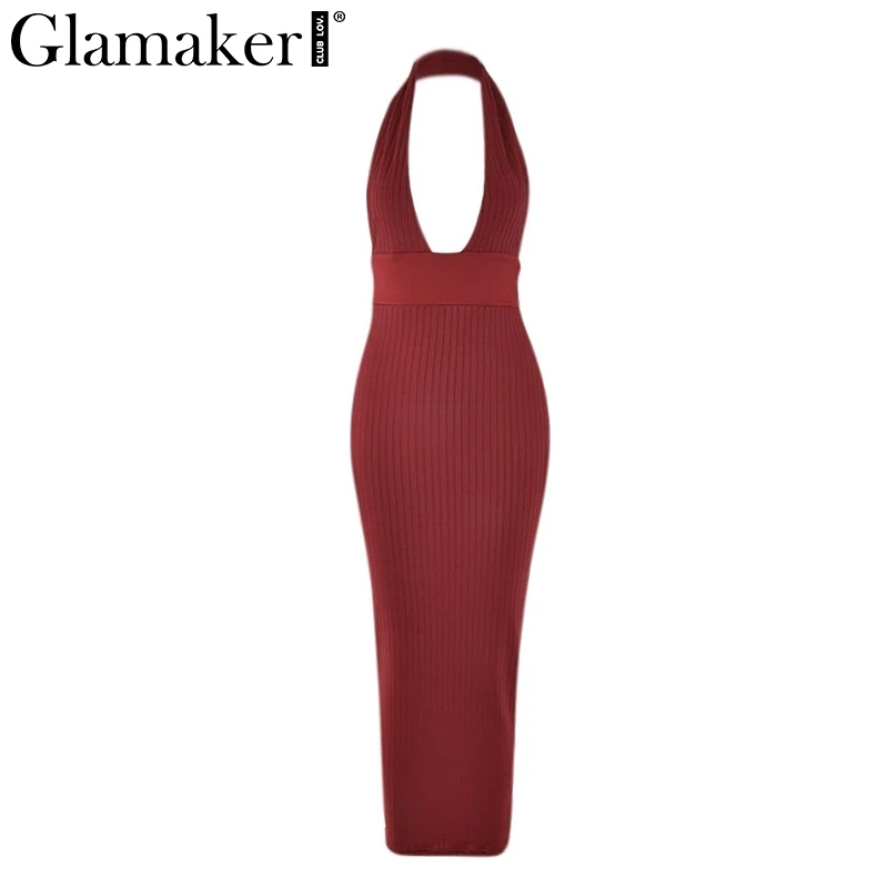 Glamaker сексуальное платье с открытой спиной и v-образным вырезом, Белое Женское платье без рукавов, элегантное облегающее платье для вечеринки, летнее черное пляжное Длинное Платье Макси