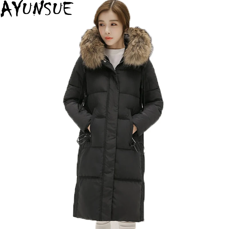 Новинка 2020 женский пуховик с широкой талией Толстая теплая длинная пуховая