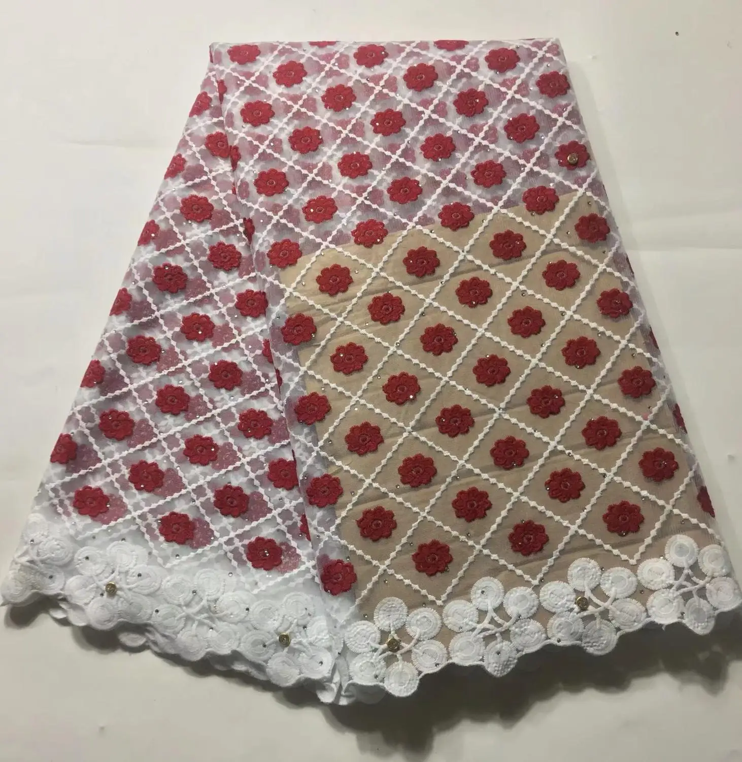 Red African Lace Fabric 2019 High quality Embroidered French Mesh Stones Nigerian Swiss Voile for Dress | Дом и сад