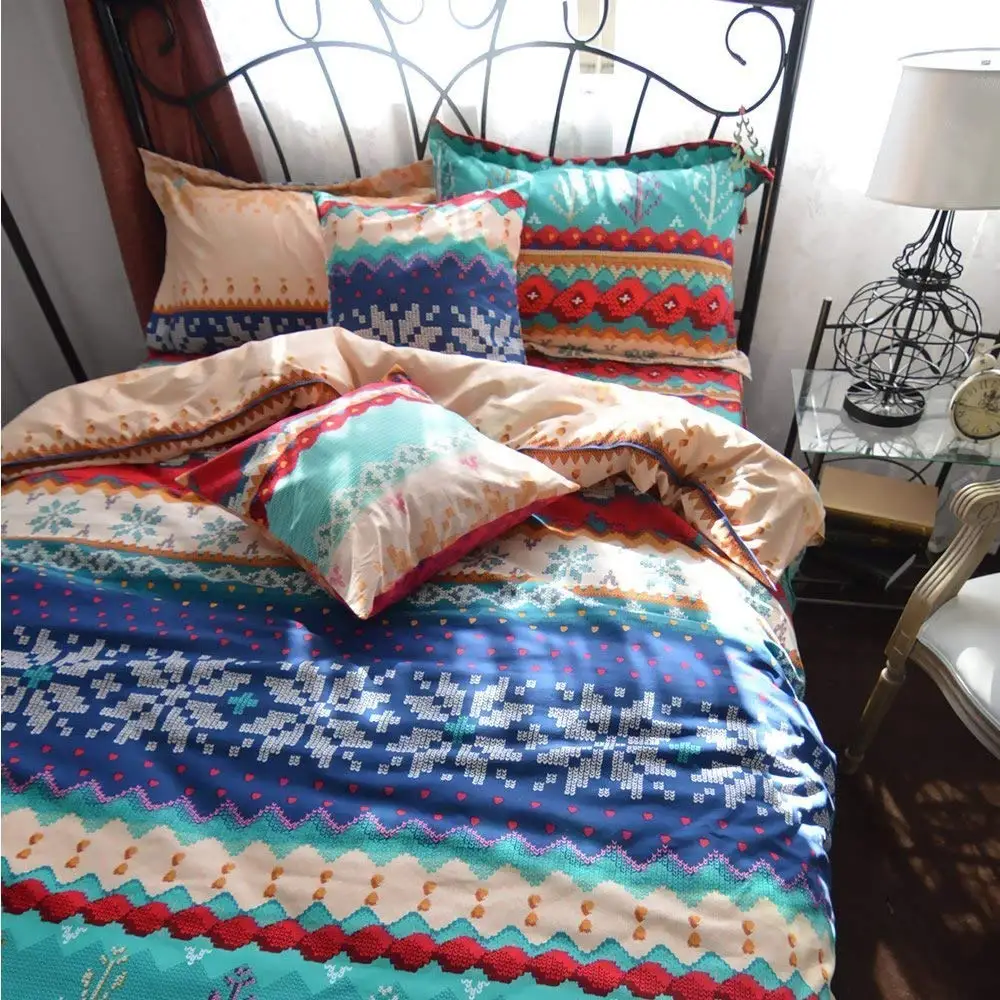 3Pcs Bohemia Retro Printing Bedding Ethnic Vintage Floral Duvet Cover Boho Bedding Brushed Cotton Bedding Sets