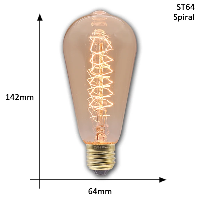 ST64 Spiral Эдисон лампы E27 220 В 40 Вт ST64 T45 A19 G80 G95 ампулы Винтаж лампа Эдисона лампа накаливания светильник лампа подвесной светильник в стиле ретро для домашнего декора - Цвет: ST64 Spiral