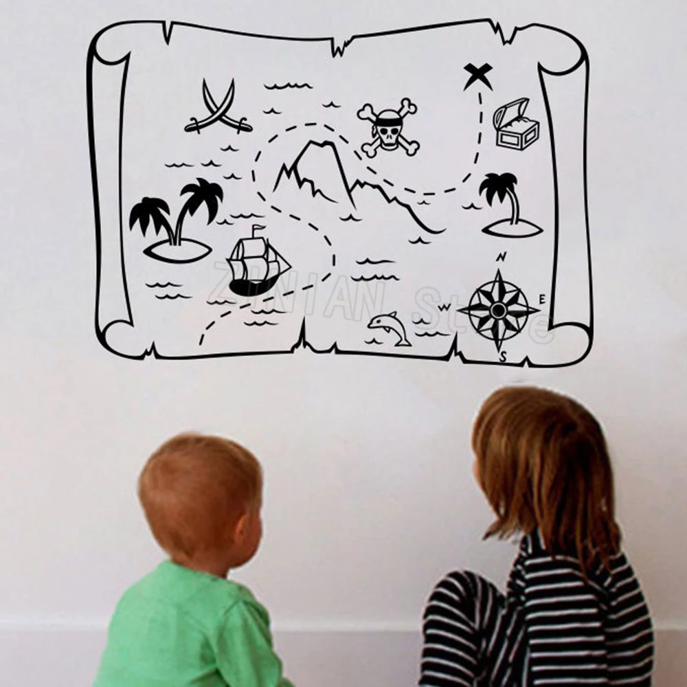 Креативная Пиратская наклейка Карта сокровищ настенная украшение для игровой