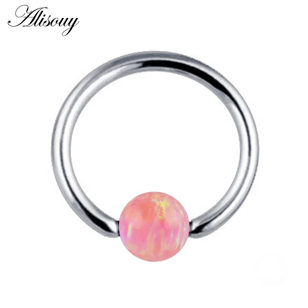 OP16 Pink Alisouy 16 г кольца в нос из титана в плену кольца из бисера опал камень пирсинг носа CBR Ушные Кольца для хряща для сексуальных девушек Украшения для тела - Окраска металла: OP16 Pink