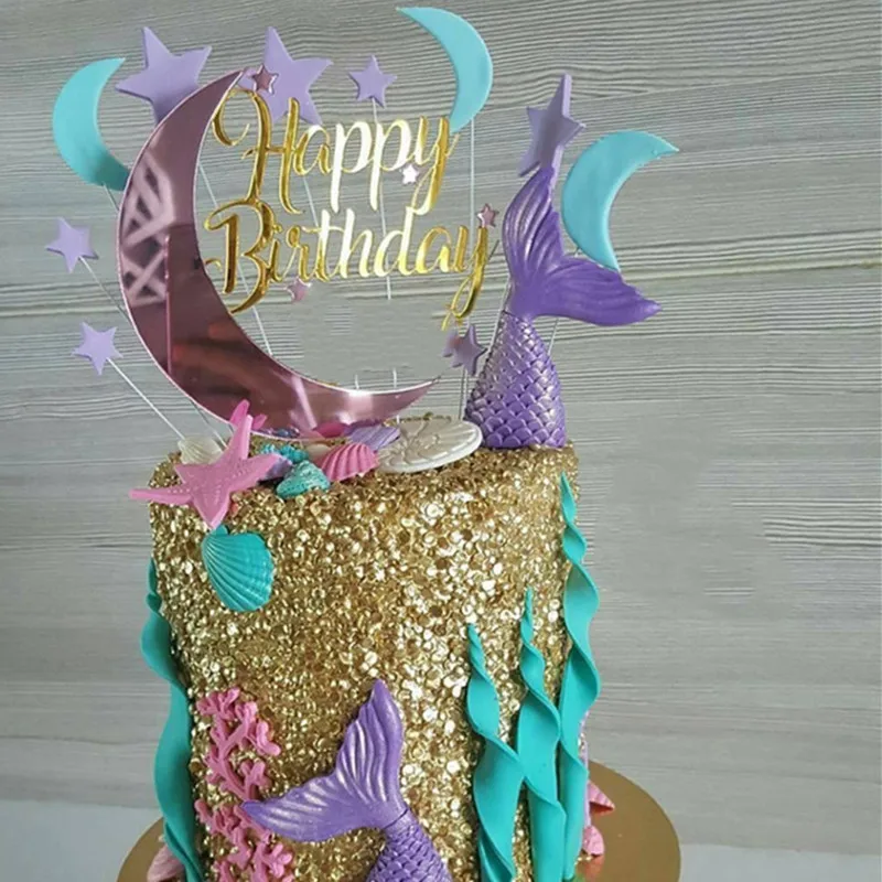 

Новый золотой акриловый Топпер для торта на день рождения розовая Луна акриловый Топпер для торта для девочек на день рождения украшения де...