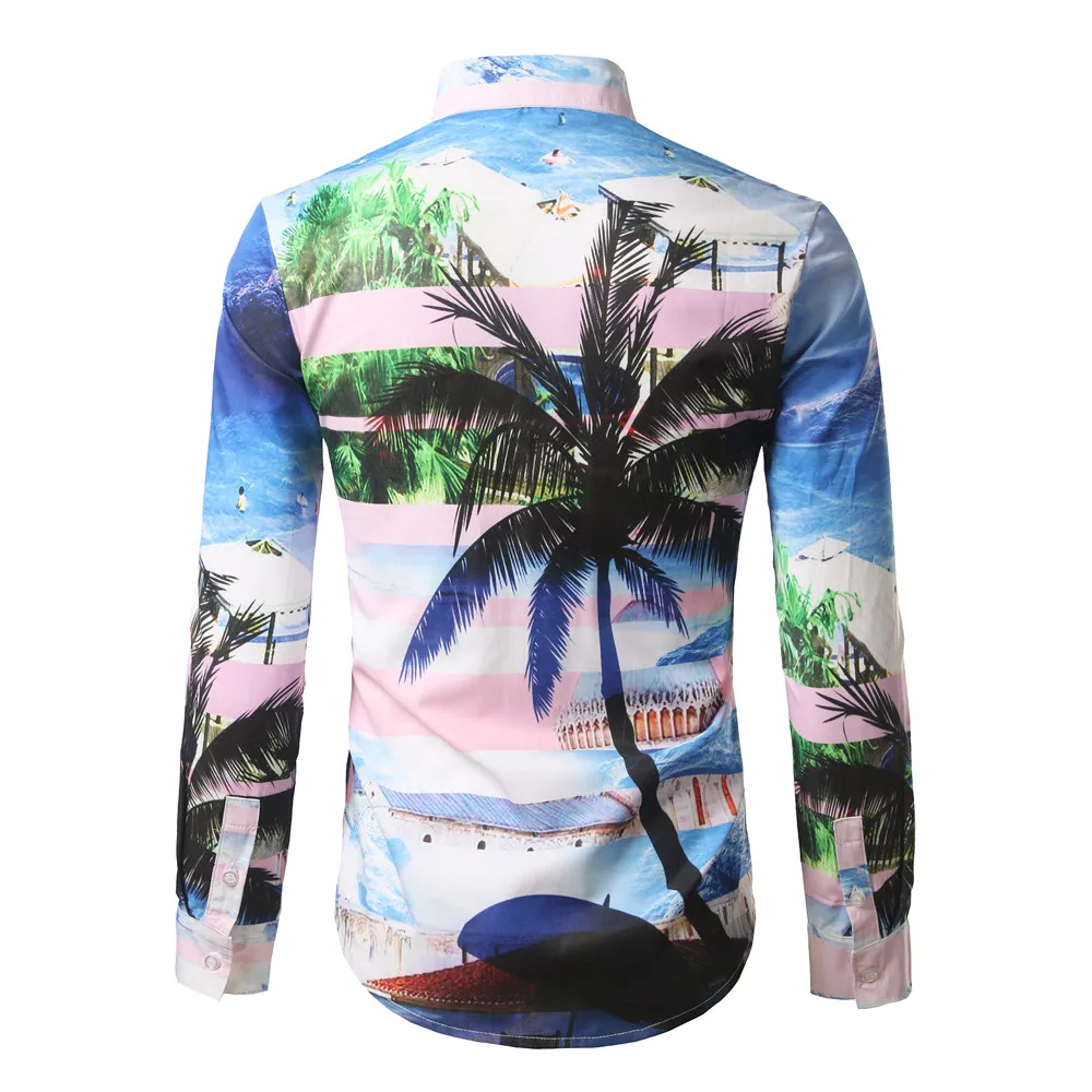 LONMMY Digital Print Palm Tree shirts men dress Casual Shirt slim fit Hawaii blouses blusas camisa social masculina New | Мужская одежда