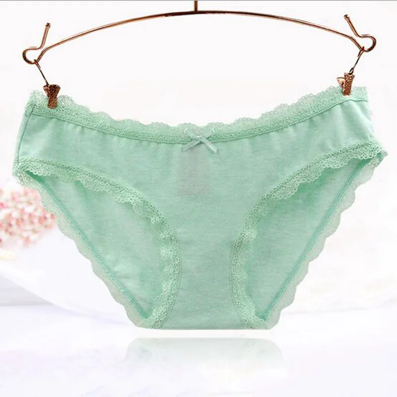 Хлопок Кружевные Трусики Леди Сексуальные Стринги Сплошной Цвет Малоэтажных