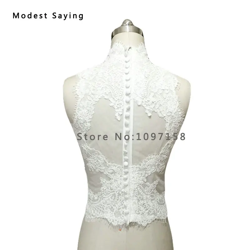 Элегантный кружевной Болеро жакет цвета слоновой кости с высокой горловиной и