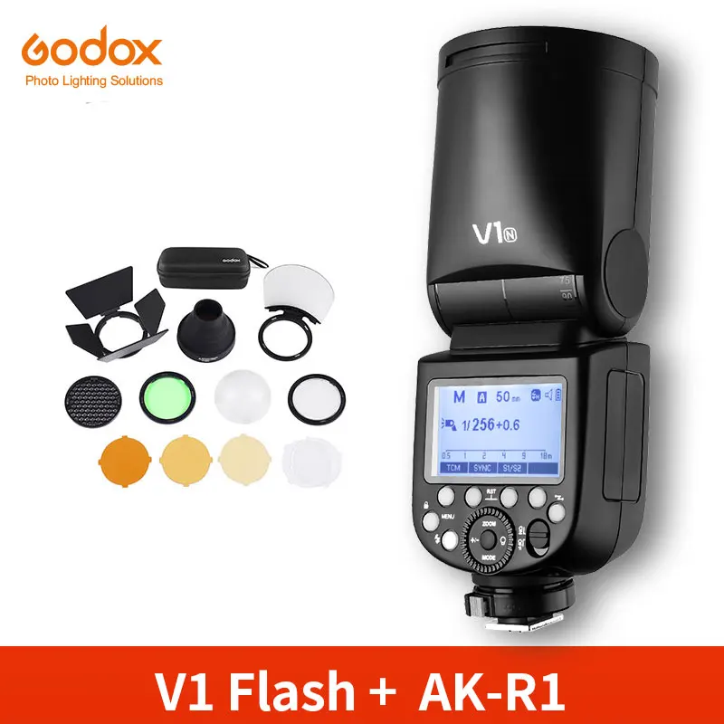 V1 with AK-R1 Вспышка Godox V1 V1C V1N V1S V1F V1O ttl 1/8000s HSS Speedlite Flash с триггером X2T-C/N/S/F/O для Canon Nikon sony Fuji Olympus - Цвет: V1 with AK-R1