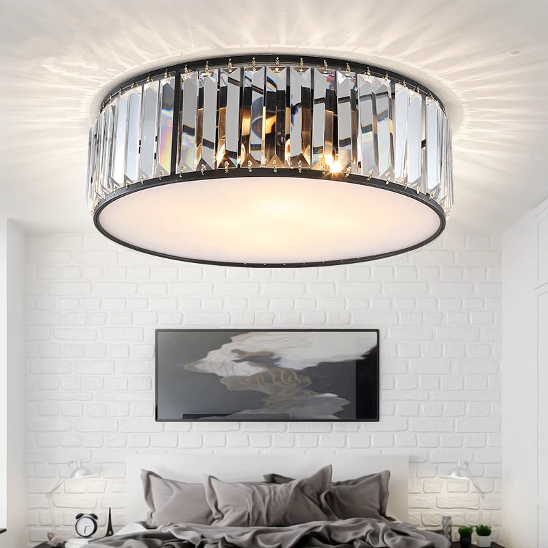 TRAZOS светодиодный потолочный светильник с K9 кристаллами, современный круглый потолочный светильник, фурнитура для спальни, светильник, черный светильник для столовой