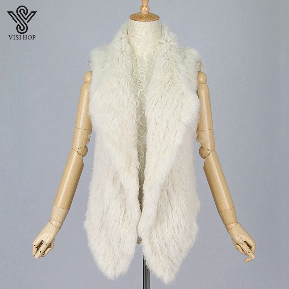 Женский жилет VISI HOP Зимний вязаный из натурального меха кролика VS5103|Шубы и