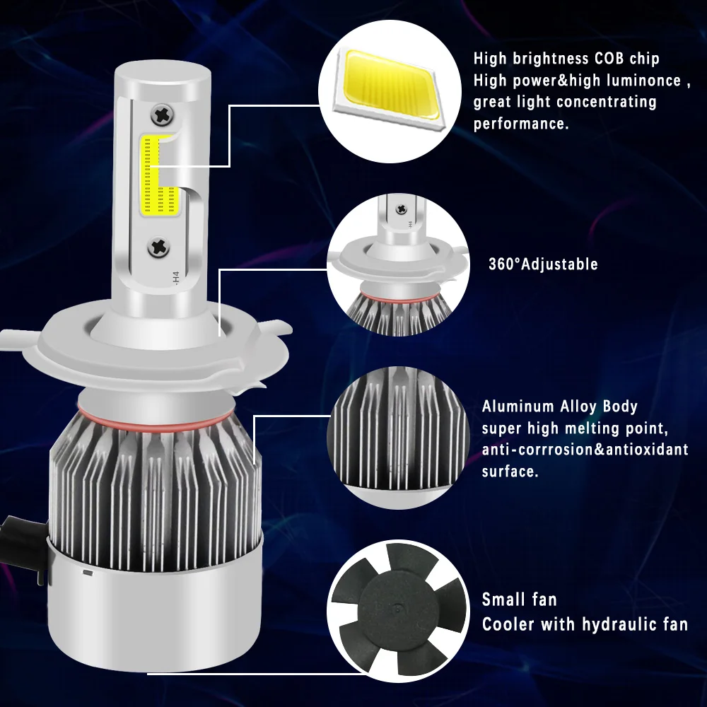 2 шт. светодиод Turbo H4 H7 H1 H11 H3 H8 HB3 HB4 9005 9006 9007 авто фары лампы 7600lm 6000 К C6 Led помощи при парковке задние фонари лампа