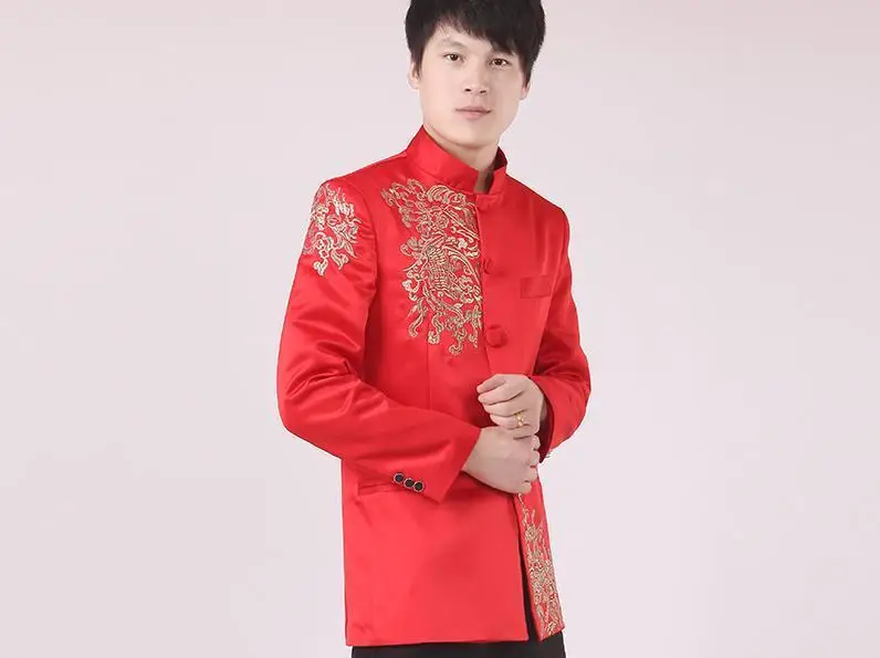 Красная одежда для жениха с длинным рукавом Мужская сценическая куртка