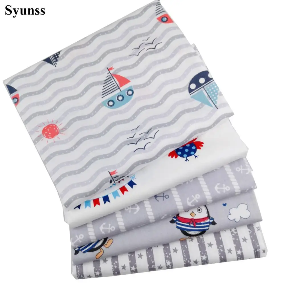 Syunss Gray Sailboat Owl Print Cotton Fabric DIY Tissue Patchwork Telas Sewing Baby Toy Bedding Quilting Tecido The Cloth Tilda | Дом и сад