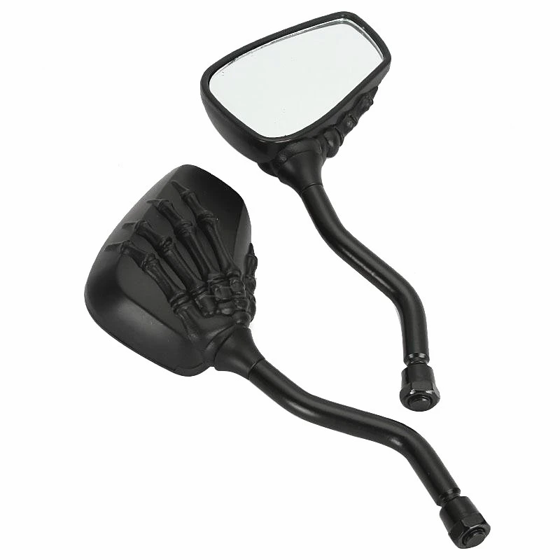 Black Skull Skeleton Mini Side Mirrors ATV Motorcycle Street Sport Bike Cruiser Chopper Cafe Racer Bobber Scooter