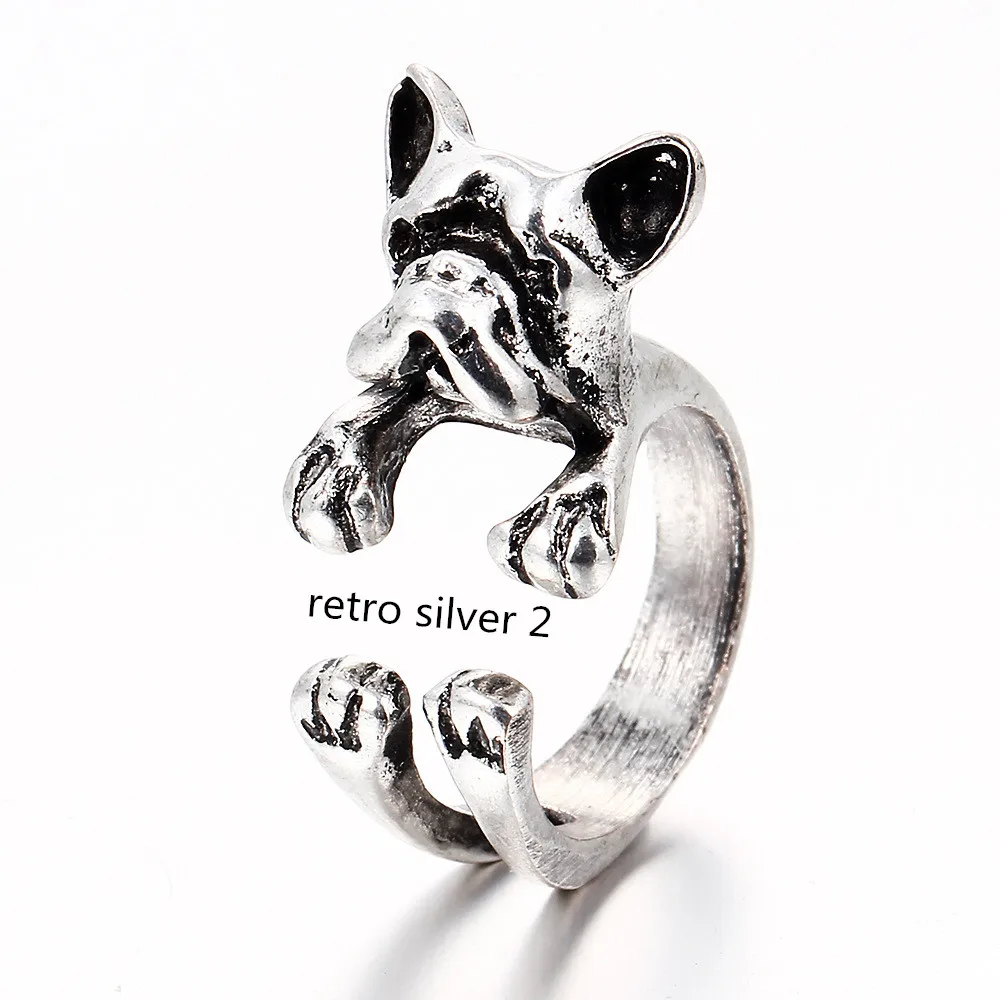 Милые модные винтажные кольца с щенком для женщин бульдогом мужчин регулируемый