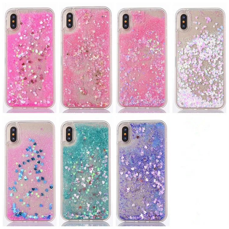 Blue Heart Sequins Glitter Sand Phone Cases For iPhone X 8 7 6 6s Plus Pink Hard PC Back Cover Case 5 5S SE |