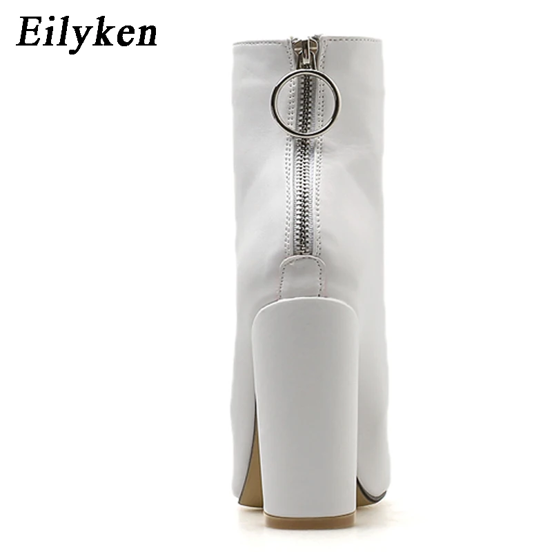 Eilyken New Design Metal Decoration Zipper Women Boots Pointed Toe High Heels Autumn Ankle Boots Mujer Chelsea Boots