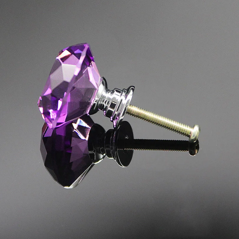 Purple 40 мм натуральный цвет европейский тип Алмазная форма дизайн хрустальные стеклянные ручки Шкаф Тянет дверная ручка ящика шкафа фурнитура - Цвет: Purple