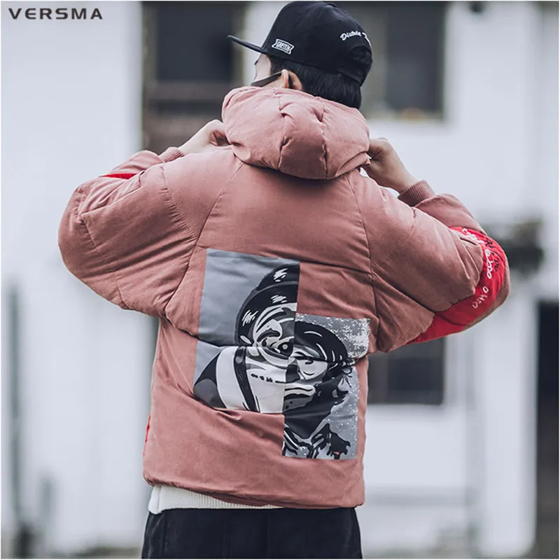 VERSMA корейский стиль Харадзюку стильная стеганая зимняя теплая куртка пальто парка для мужчин хип-хоп клоун пэчворк Молодежные мужские зимние куртки