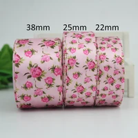 rose printed satin ribbon flowers 22mm 25mm 38mm gift bow craft wedding party supplies silk sewing accessories fabric 25 yards
