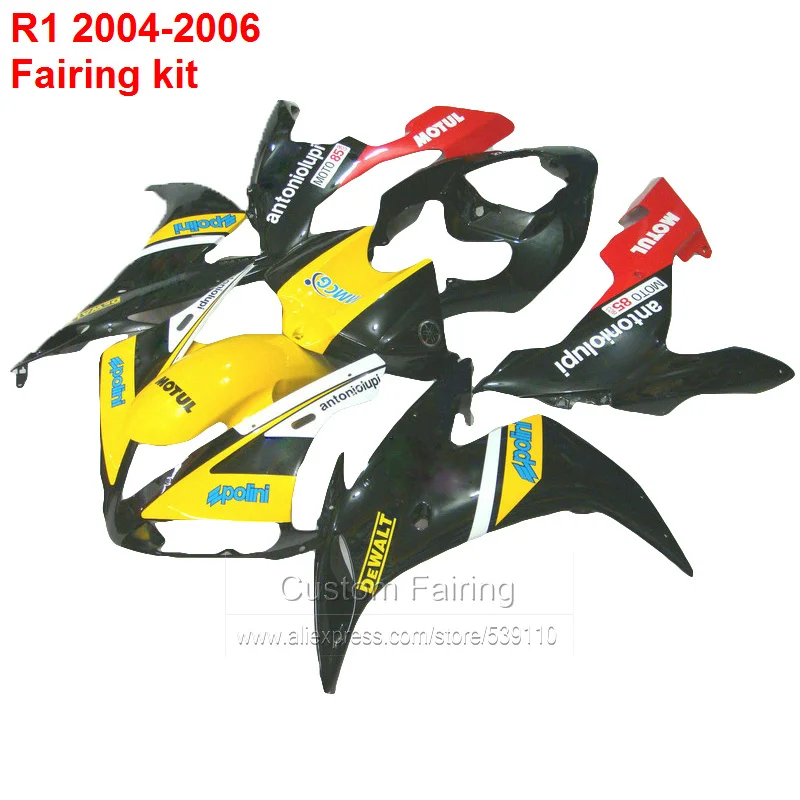 Инжекционный обтекатель для YAMAHA yzf r1 04 2004 (желтый и наклейка) YZFR1 05 Обтекатели