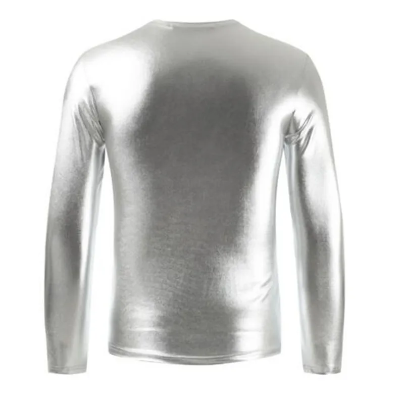 Men t shirt 2021 new long sleeved tshirt men's O neck fashion gold silver shiny t-shirts streetwear camisetas hombre | Мужская