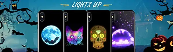 Светодиодный чехол для iPhone Xs Max, музыкальная активация, крутой узор, мигающий в такт музыки, задняя крышка из закаленного стекла(Череп