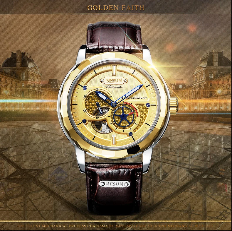Швейцарские Топ люксовый бренд NESUN Skeleton Tourbillon часы для мужчин автоматические мужские часы 100 м водонепроницаемые спортивные часы relogio N9810-3