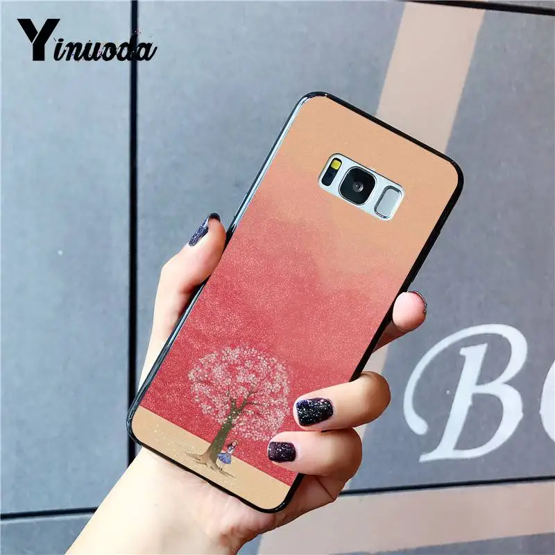 Yinuoda Kawaii японские розовые цветы Мягкий силиконовый черный чехол для телефона Samsung