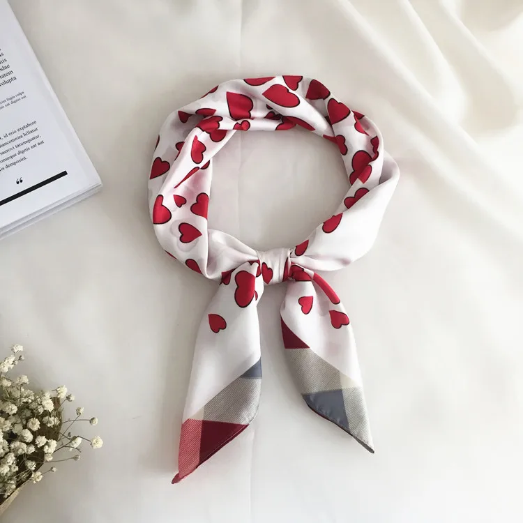 Премиум Шелковый шарф с принтом сердца квадратная форма повязка для волос