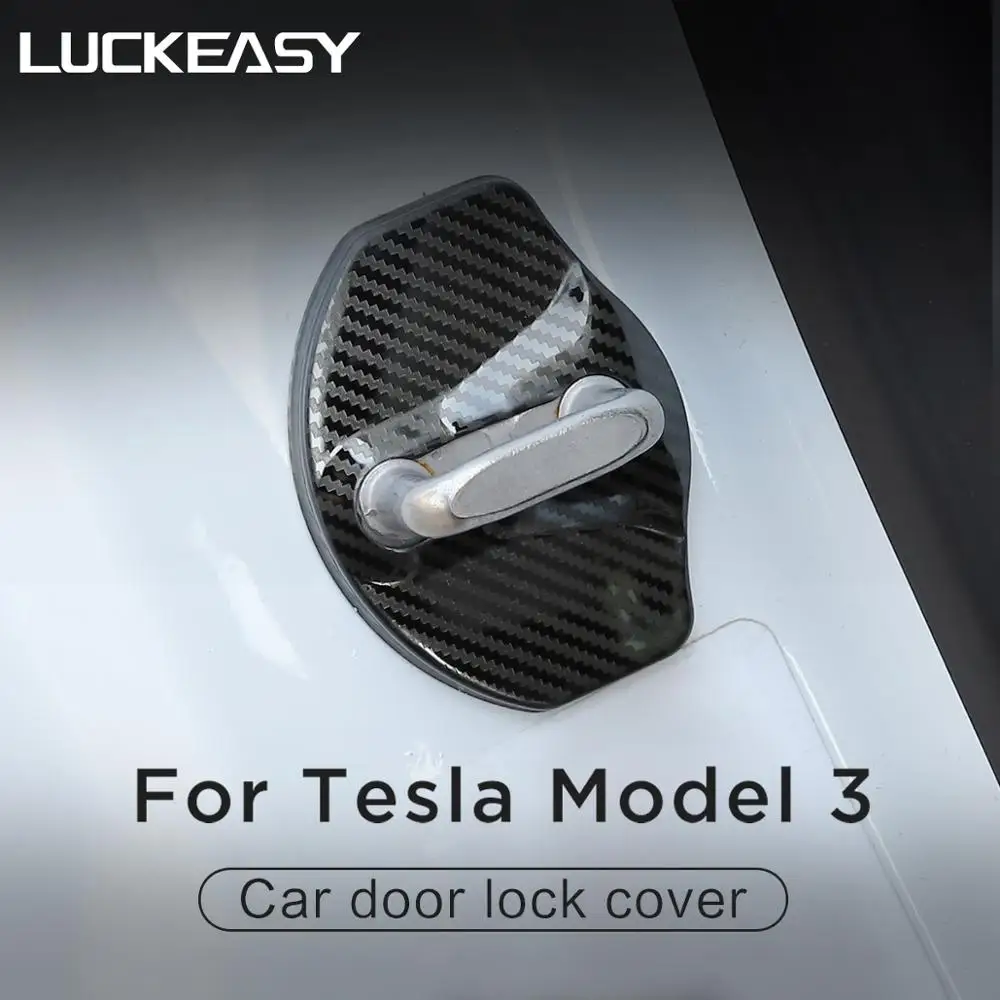 LUCKEASY двери дверной замок из нержавеющей стали, Защитная крышка для Tesla модель 3- имитация углеродного волокна/черный 4 шт./компл
