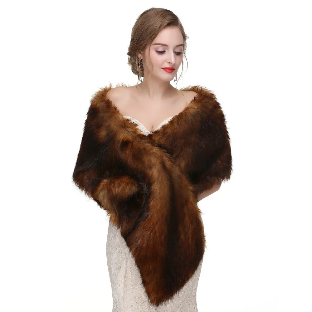 

2018 New Elegant Long Hair Faux Fur Wedding Shawl Stoles Wraps Cape for Women