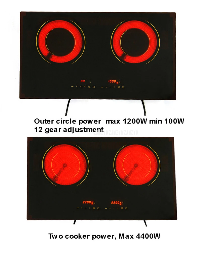 220V 2200Wx2 Электрический Керамика индукционная плита, варочная панель посуда черного цвета с украшением в виде кристаллов Панель Керамика плита с 2 Плита MD-H2002