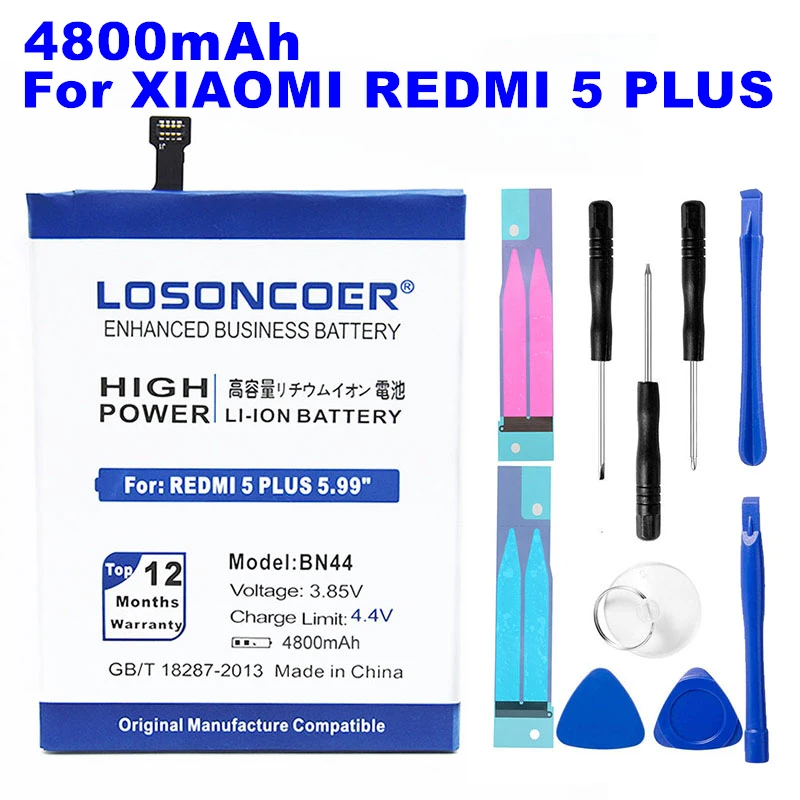 Аккумулятор LOSONCOER BN44 4800 мАч для Xiaomi Redmi 5 plus 5,9" Hongmi 5 Plus, аккумулятор большой емкости для телефона