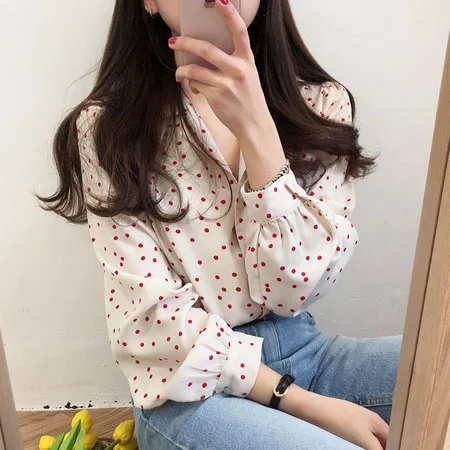 S-XL, весенние женские повседневные рубашки с принтом, свободные, с длинным рукавом, в стиле пэчворк, женские блузки в горошек, женский топ, vetement femme