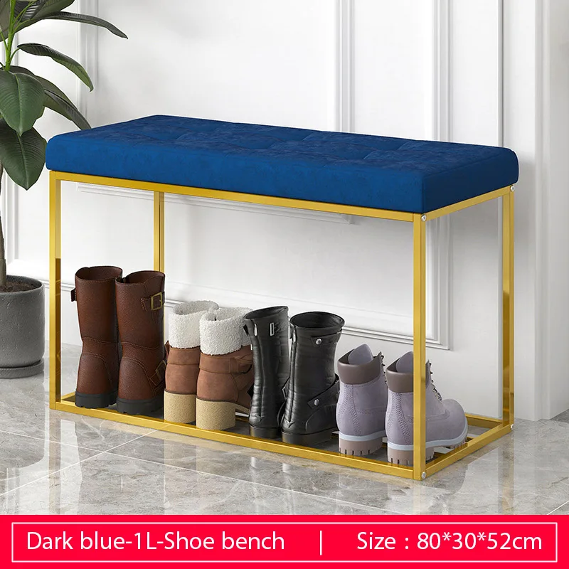 80cm-1L-Dark blue Входная скамейка для обуви стальная рама с бархатной подушкой для гостиной обувной шкаф модная обувная стойка обеденный стол стул мебель - Цвет: 80cm-1L-Dark blue