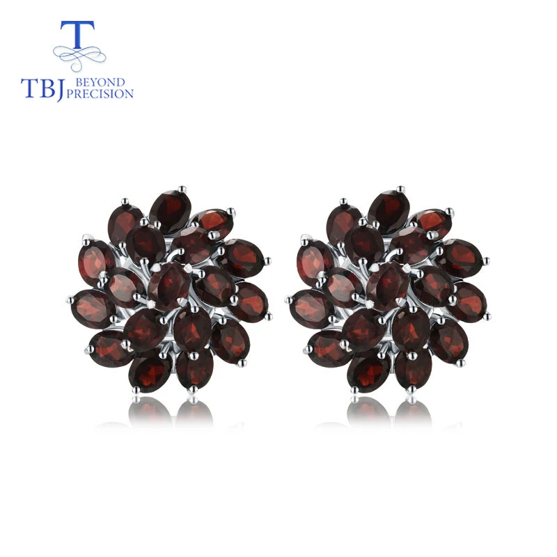 earring TBJ, натуральный ювелирный набор с гранатом Мозамбик, драгоценный камень, серебро 925 пробы, красивая дизайнерская подвеска в виде цветка, серьги и кольцо для женщин - Цвет камня: earring