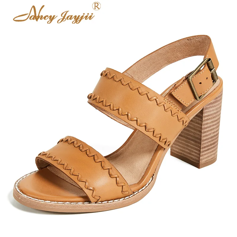 

Nancyjayjii Sewing Sandals 2021 Summer Women’S Office Party Brown PU Mature Super High Chunky Heels Ladies Buckle Strap Shoes