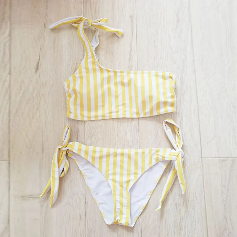 Новый бикини на одно плечо для женщин желтый красный розовый синий полосатый