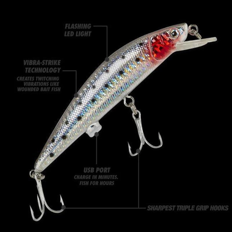 USB Rechargeable LED Twitching Fish Lure Electric Bait Life-like Vibrate Fishing Triple Reble Hook Electronic Baits | Дом и сад