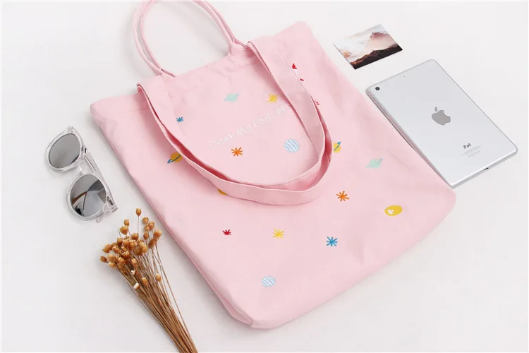 03 Pink Новые холщовые сумки, сумки с принтом, сумки на плечо с вышивкой, сумки-мессенджеры на заказ, женские Молодежные цветные плотные сумки для отдыха - Цвет: 03 Pink