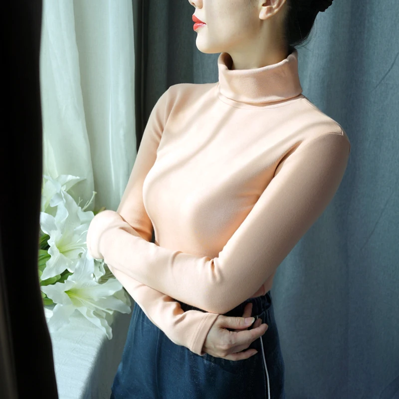 95% хлопок высокое качество Корейская Толстая теплая зимняя футболка для женщин