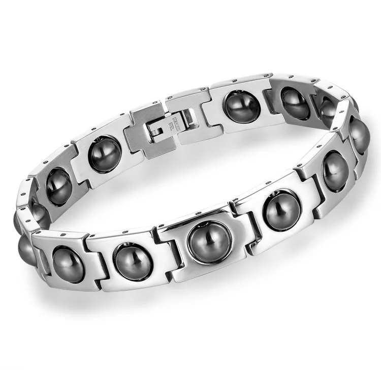 Мужской Магнитный Браслет Из Нержавеющей Стали регулируемый браслет с черными