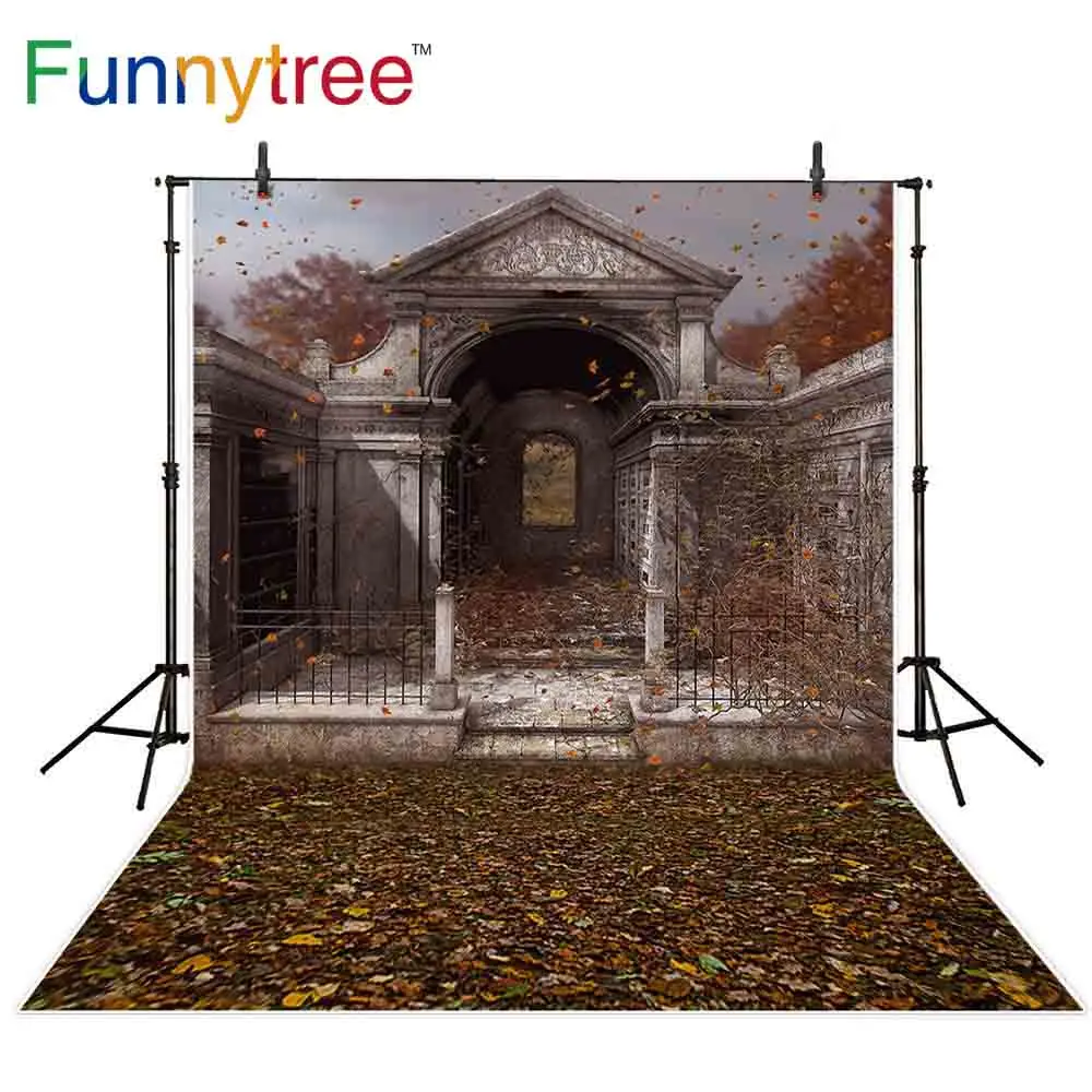 

Фотофон Funnytree для фотостудии осенний винтажный каменный архитектурный фон с изображением упавших листьев фотобудка для фотосессии