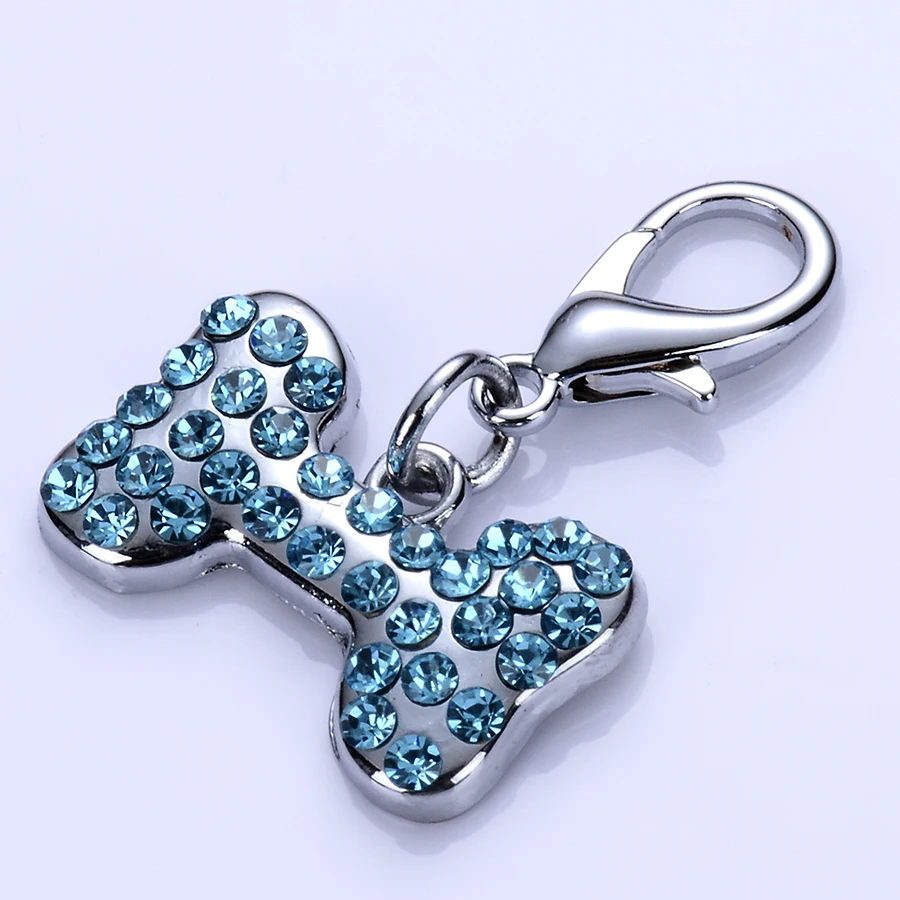 Fashion Stainless Steel Dog Tag Pink White Blue Rhinestones Pet Collar Charms Crystal Pendants Accessories Supplies | Дом и сад