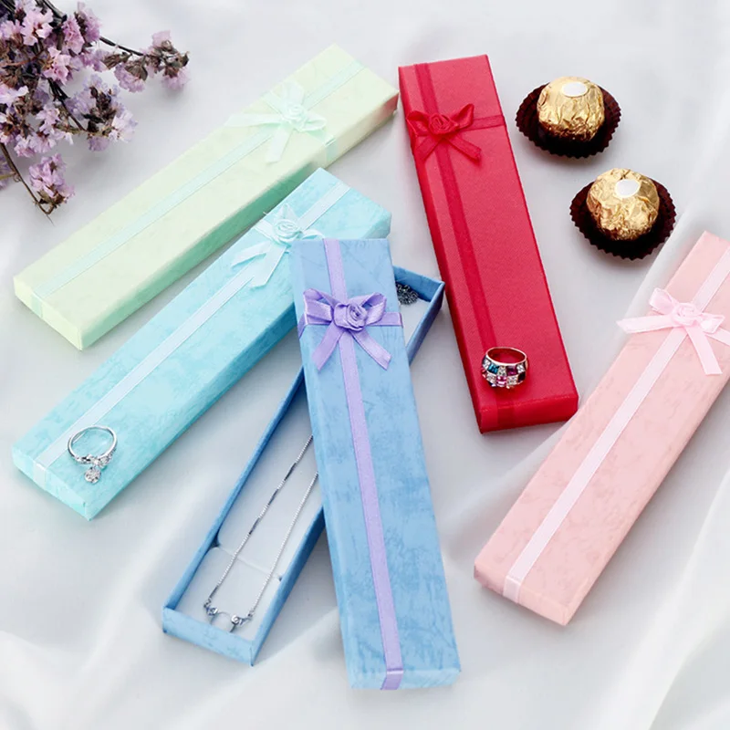 5 шт./лот длинная Подарочная коробка из картона с бантом для ожерелий чехол