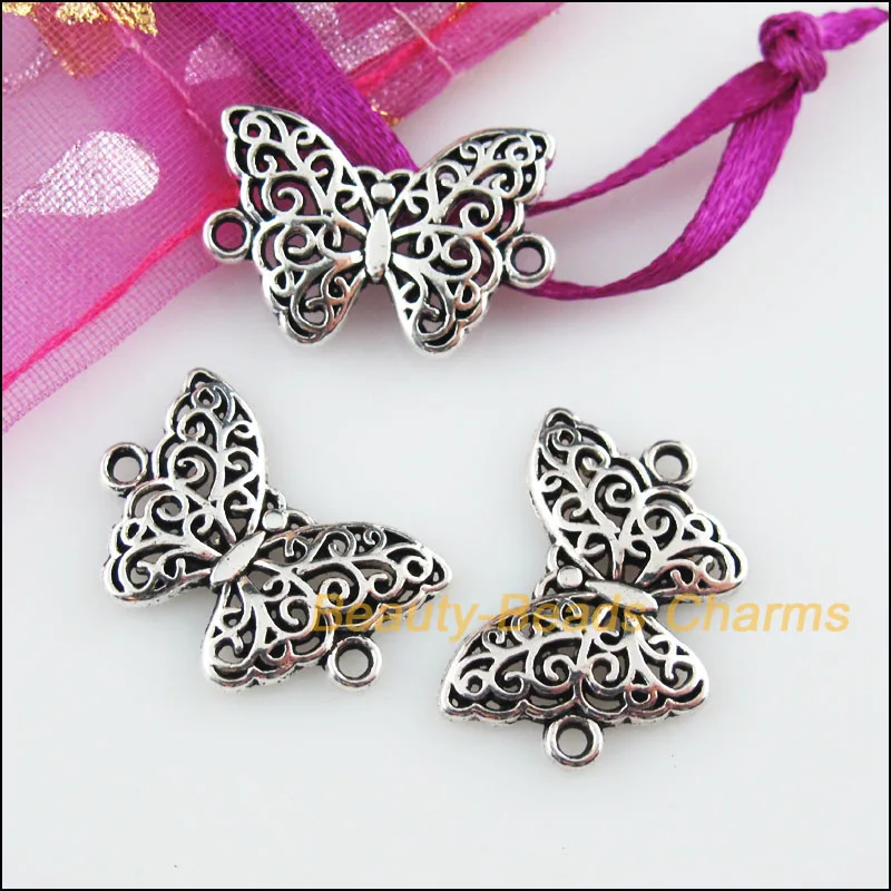 Новый 30 шт. Тибетский серебристый цвет животных Бабочка Подвески Разъемы