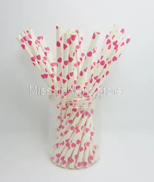 

25 Pcs Paper Straws Rose Heart Pattern Drinking Straw For Wedding Party Birthday Decoration